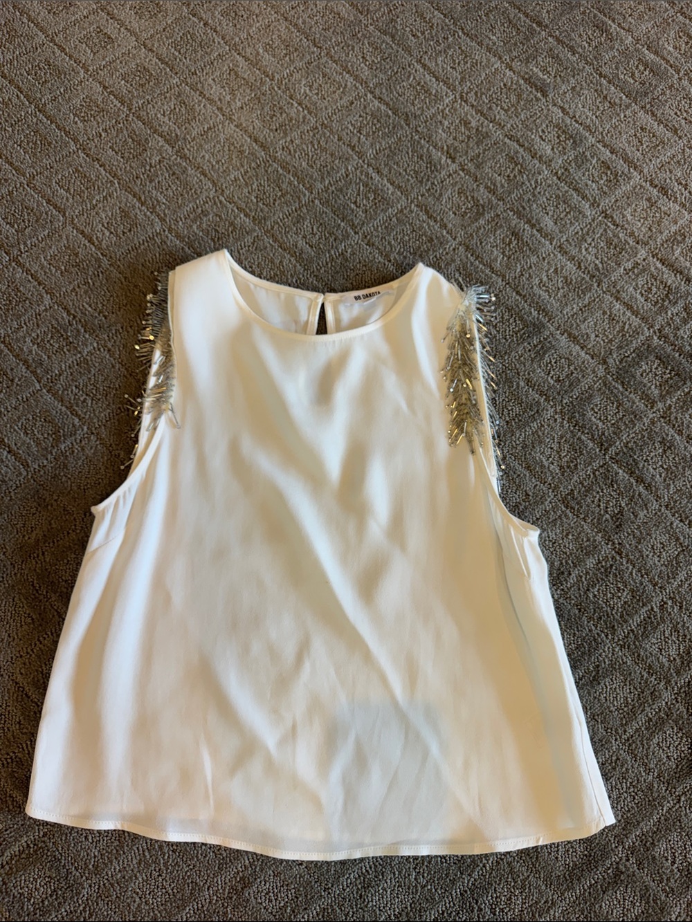 BB Dakota White Sleeveless Top with Silver Shoulder Embellishments